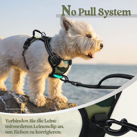 rabbitgoo Hundegeschirr Mittelgroße Hunde, Anti Zug Geschirr mit Kontrolle, No Pull Verstellbar Hundegeschirr Grosse Hunde, Atmungsaktiv Reflexstreifen Brustgeschirr Sichere，Camouflage Grün，XS