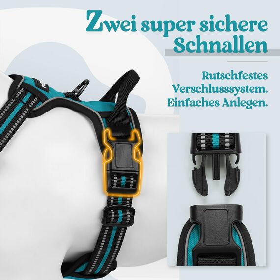 rabbitgoo Hundegeschirr Mittelgroße Hunde, Anti Zug Geschirr mit Kontrolle, No Pull Verstellbar Hundegeschirr Grosse Hunde, Atmungsaktiv Reflexstreifen Brustgeschirr Sichere Führung Blaugrün M