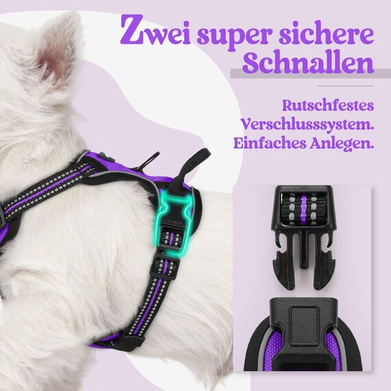 rabbitgoo Hundegeschirr Kleine Hunde, Anti Zug Geschirr mit Kontrolle, No Pull Verstellbar Hundegeschirr Grosse Hunde, Atmungsaktiv Reflexstreifen Brustgeschirr Sichere Führung Lila XS