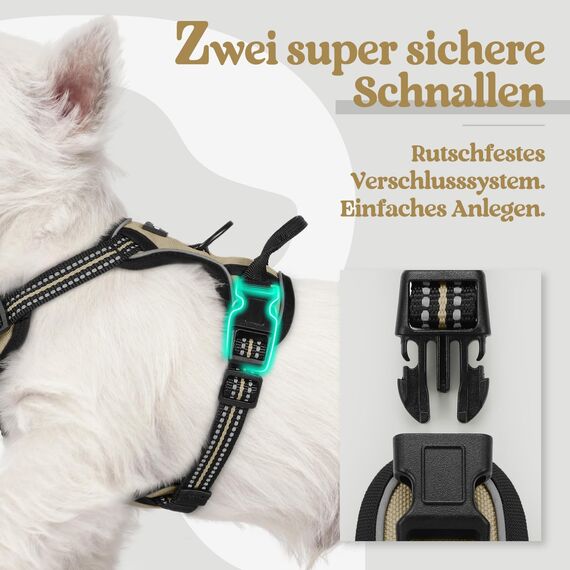 rabbitgoo Hundegeschirr Kleine Hunde, Anti Zug Geschirr mit Kontrolle, No Pull Verstellbar Hundegeschirr Grosse Hunde, Atmungsaktiv Reflexstreifen Brustgeschirr Sichere Führung Kaki XS