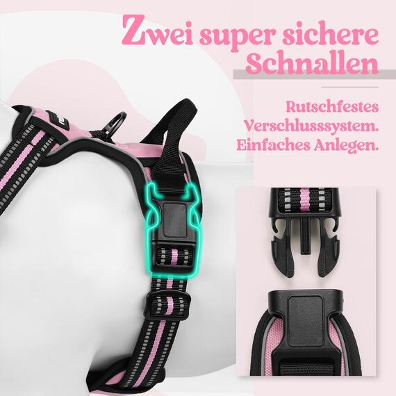 rabbitgoo Hundegeschirr Grosse Hunde, Anti Zug Geschirr mit Kontrolle, No Pull Verstellbar Hundegeschirr Mittelgroße Hunde, Atmungsaktiv Reflexstreifen Brustgeschirr Sichere Führung, Rosa, XL