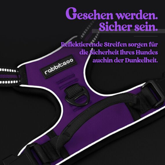 rabbitgoo Hundegeschirr Mittelgroße Hunde, Anti Zug Geschirr mit Kontrolle, No Pull Verstellbar Hundegeschirr Grosse Hunde, Atmungsaktiv Reflexstreifen Brustgeschirr Sichere Führung Lila S