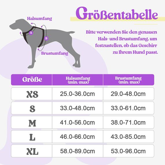 rabbitgoo Hundegeschirr Kleine Hunde Anti Zug Geschirr Hund mit Kontrolle No Pull Verstellbar Hundegeschirr Grosse Hunde Atmungsaktiv Reflexstreifen Brustgeschirr Hund Sichere Führung Lila+Gelb XS