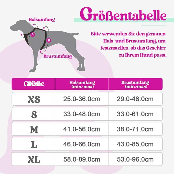 rabbitgoo Hundegeschirr Mittelgroße Hunde, Anti Zug Geschirr mit Kontrolle, No Pull Verstellbar Hundegeschirr Grosse Hunde, Atmungsaktiv Reflexstreifen Brustgeschirr Sichere，Rosarot & Mint Grün，S