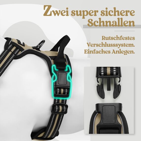 rabbitgoo Hundegeschirr Mittelgroße Hunde, Anti Zug Geschirr mit Kontrolle, No Pull Verstellbar Hundegeschirr Grosse Hunde, Atmungsaktiv Reflexstreifen Brustgeschirr Sichere Führung Kaki S