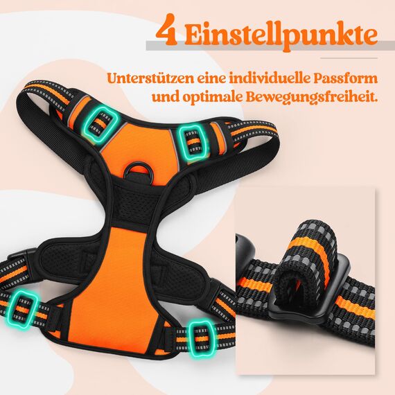rabbitgoo Hundegeschirr Mittelgroße Hunde Anti Zug Geschirr Hund mit Kontrolle No Pull Verstellbar Hundegeschirr Grosse Hunde Atmungsaktiv Reflexstreifen Brustgeschirr Hund Sichere Führung Orange M