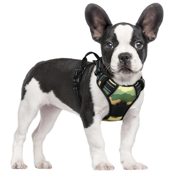 rabbitgoo Hundegeschirr Mittelgroße Hunde, Anti Zug Geschirr mit Kontrolle, No Pull Verstellbar Hundegeschirr Grosse Hunde, Atmungsaktiv Reflexstreifen Brustgeschirr Sichere，Camouflage Grün，S