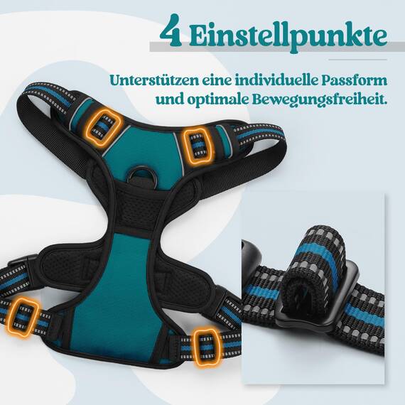 rabbitgoo Hundegeschirr Grosse Hunde, Anti Zug Geschirr mit Kontrolle, No Pull Verstellbar Hundegeschirr Mittelgroße Hunde, Atmungsaktiv Reflexstreifen Brustgeschirr Sichere Führung, Dunkelgrün, XL