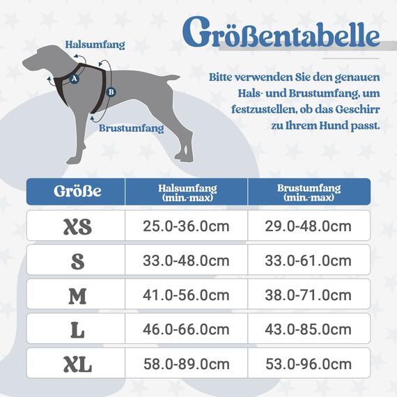 rabbitgoo Hundegeschirr Mittelgroße Hunde, Anti Zug Geschirr mit Kontrolle, No Pull Verstellbar Hundegeschirr Grosse Hunde, Atmungsaktiv Reflexstreifen Brustgeschirr Sichere，Blauer Stern，L