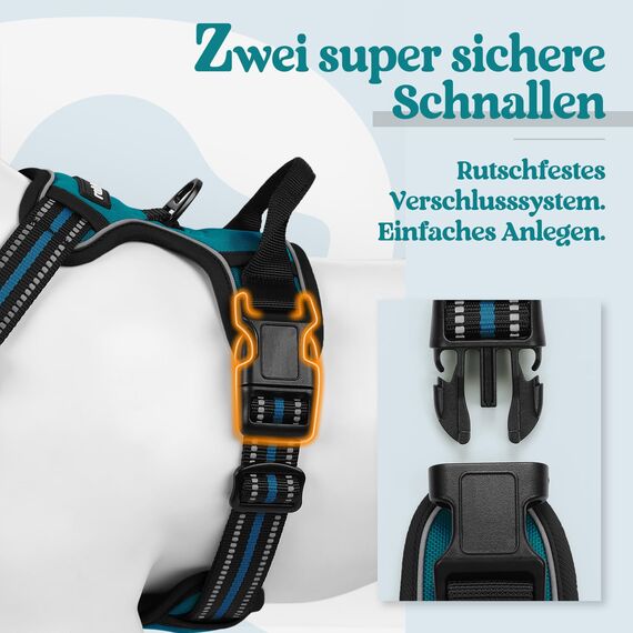 rabbitgoo Hundegeschirr Mittelgroße Hunde, Anti Zug Geschirr mit Kontrolle, No Pull Verstellbar Hundegeschirr Grosse Hunde, Atmungsaktiv Reflexstreifen Brustgeschirr Sichere Führung Dunkelgrün S