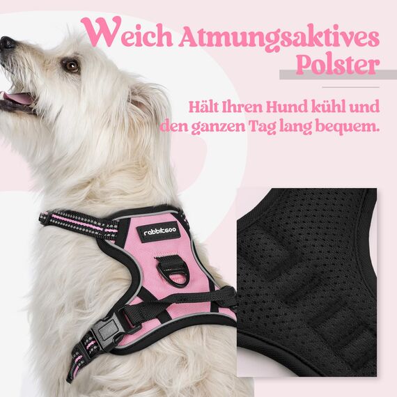 rabbitgoo Hundegeschirr Kleine Hunde, Anti Zug Geschirr mit Kontrolle, No Pull Verstellbar Hundegeschirr Grosse Hunde, Atmungsaktiv Reflexstreifen Brustgeschirr Sichere Führung Rosa XS