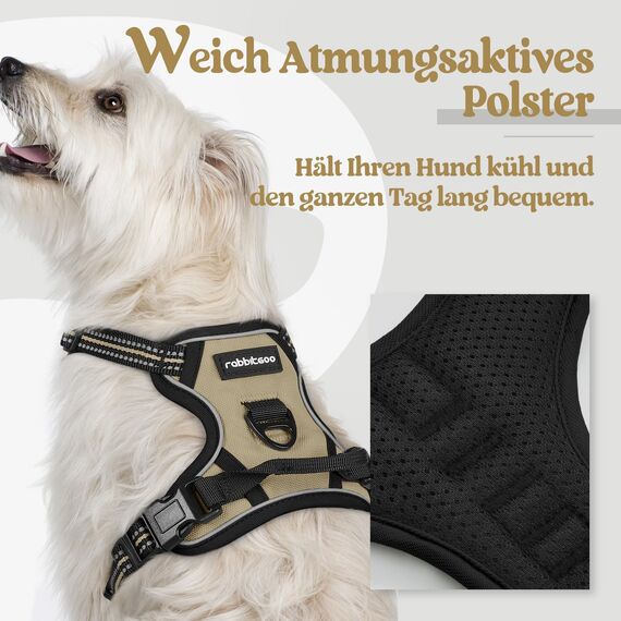 rabbitgoo Hundegeschirr Kleine Hunde, Anti Zug Geschirr mit Kontrolle, No Pull Verstellbar Hundegeschirr Grosse Hunde, Atmungsaktiv Reflexstreifen Brustgeschirr Sichere Führung Kaki XS