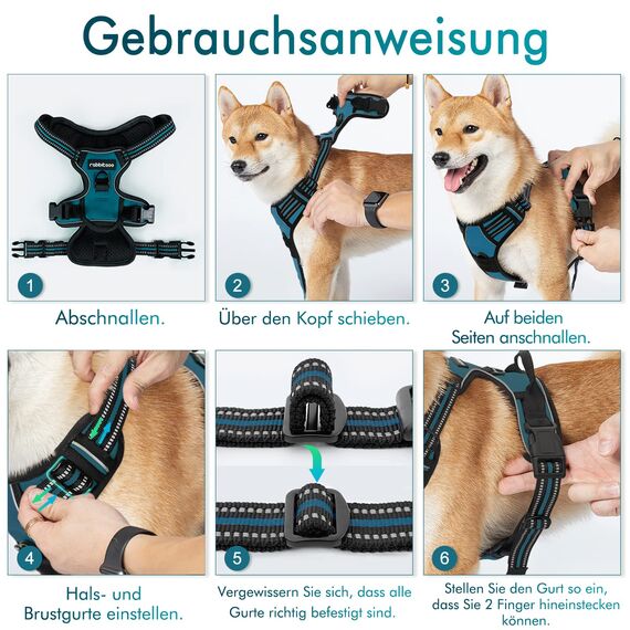 rabbitgoo Hundegeschirr Mittelgroße Hunde, Anti Zug Geschirr mit Kontrolle, No Pull Verstellbar Hundegeschirr Grosse Hunde, Atmungsaktiv Reflexstreifen Brustgeschirr Sichere Führung Dunkelgrün L