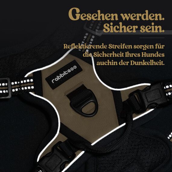 rabbitgoo Hundegeschirr Kleine Hunde, Anti Zug Geschirr mit Kontrolle, No Pull Verstellbar Hundegeschirr Grosse Hunde, Atmungsaktiv Reflexstreifen Brustgeschirr Sichere Führung Kaki XS