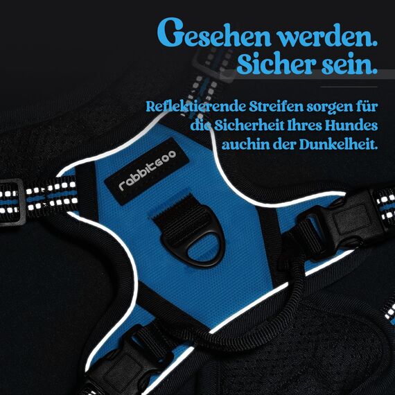 rabbitgoo Hundegeschirr Kleine Hunde, Anti Zug Geschirr mit Kontrolle, No Pull Verstellbar Hundegeschirr Grosse Hunde, Atmungsaktiv Reflexstreifen Brustgeschirr Sichere Führung Hellblau XS