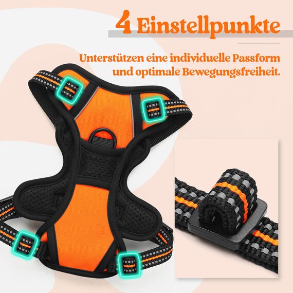 rabbitgoo Hundegeschirr Kleine Hunde, Anti Zug Geschirr mit Kontrolle, No Pull Verstellbar Hundegeschirr Grosse Hunde, Atmungsaktiv Reflexstreifen Brustgeschirr Sichere Führung Orange XS