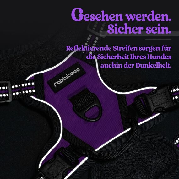 rabbitgoo Hundegeschirr Kleine Hunde, Anti Zug Geschirr mit Kontrolle, No Pull Verstellbar Hundegeschirr Grosse Hunde, Atmungsaktiv Reflexstreifen Brustgeschirr Sichere Führung Lila XS