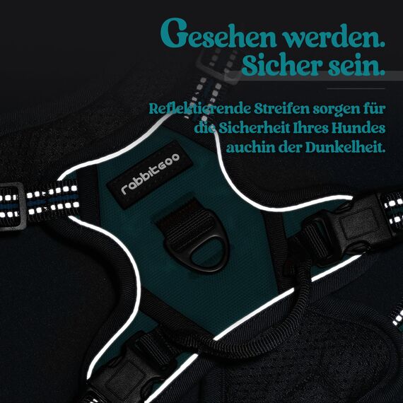 rabbitgoo Hundegeschirr Kleine Hunde, Anti Zug Geschirr mit Kontrolle, No Pull Verstellbar Hundegeschirr Grosse Hunde, Atmungsaktiv Reflexstreifen Brustgeschirr Sichere Führung Dunkelgrün XS