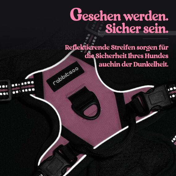 rabbitgoo Hundegeschirr Kleine Hunde, Anti Zug Geschirr mit Kontrolle, No Pull Verstellbar Hundegeschirr Grosse Hunde, Atmungsaktiv Reflexstreifen Brustgeschirr Sichere Führung Rosa XS