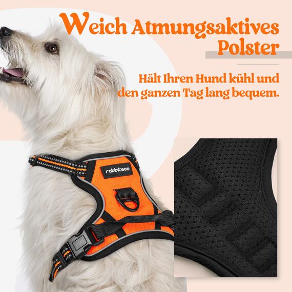 rabbitgoo Hundegeschirr Kleine Hunde, Anti Zug Geschirr mit Kontrolle, No Pull Verstellbar Hundegeschirr Grosse Hunde, Atmungsaktiv Reflexstreifen Brustgeschirr Sichere Führung Orange XS