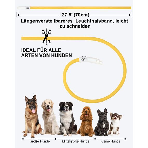 Joytale Leuchthalsband Hund USB Aufladbar Hundehalsband Leuchtend für Große Mittel Kleine Hunde und Welpe, Led Halsband mit 3 Modi für Sicherheit, Gelb