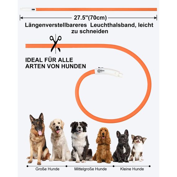 Joytale Leuchthalsband Hund USB Aufladbar Hundehalsband Leuchtend für Große Mittel Kleine Hunde und Welpe, Led Halsband mit 3 Modi für Sicherheit, Orange