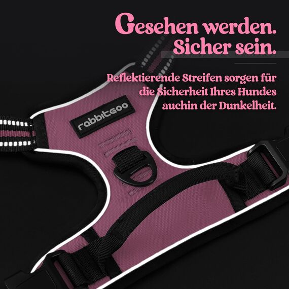 rabbitgoo Hundegeschirr Grosse Hunde, Anti Zug Geschirr mit Kontrolle, No Pull Verstellbar Hundegeschirr Mittelgroße Hunde, Atmungsaktiv Reflexstreifen Brustgeschirr Sichere Führung, Rosa, L