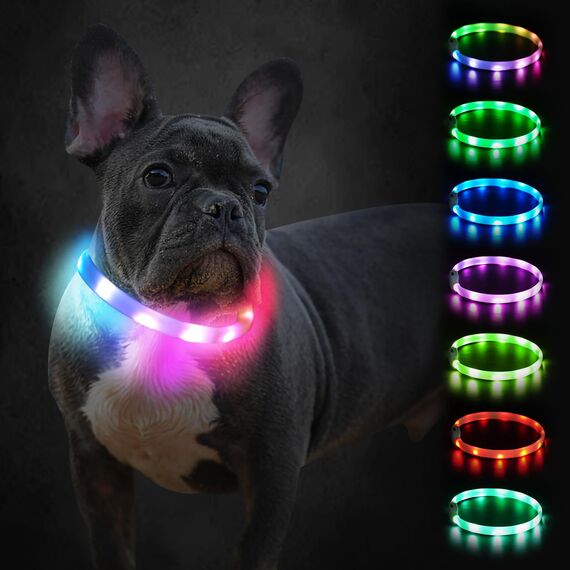 Joytale Leuchthalsband Hund, Hundehalsband Leuchtend Aufladbar, Längenverstellbar Led Hundehalsband mit 9 Leuchtmodi, Regendicht Hunde Leuchthalsband für Kleine und Mittlere Hunde, 45 cm