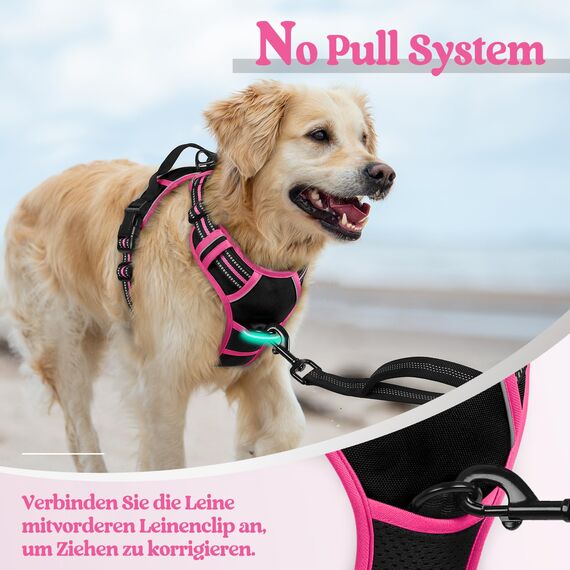 rabbitgoo Hundegeschirr Grosse Hunde, Anti Zug Geschirr mit Kontrolle, No Pull Verstellbar Hundegeschirr Mittelgroße Hunde, Atmungsaktiv Reflexstreifen Brustgeschirr Sichere, Schwarz & Rosarot, L
