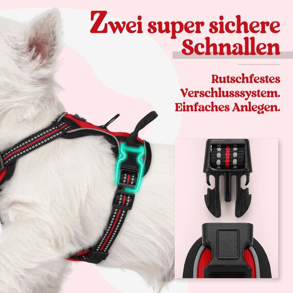 rabbitgoo Hundegeschirr Kleine Hunde, Anti Zug Geschirr mit Kontrolle, No Pull Verstellbar Hundegeschirr Grosse Hunde, Atmungsaktiv Reflexstreifen Brustgeschirr Sichere Führung Rot XS