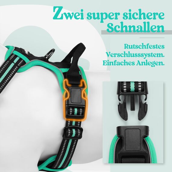 rabbitgoo Hundegeschirr Grosse Hunde, Anti Zug Geschirr mit Kontrolle, No Pull Verstellbar Hundegeschirr Mittelgroße Hunde, Atmungsaktiv Reflexstreifen Brustgeschirr Sichere Führung, Schwarz & Grün, L