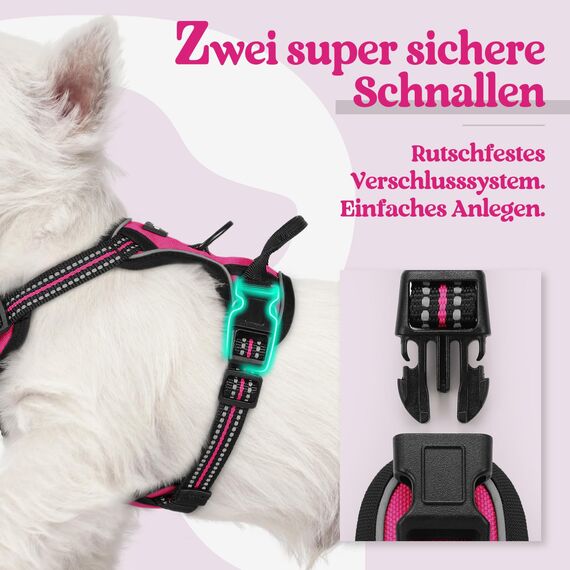rabbitgoo Hundegeschirr Kleine Hunde, Anti Zug Geschirr mit Kontrolle, No Pull Verstellbar Hundegeschirr Grosse Hunde, Atmungsaktiv Reflexstreifen Brustgeschirr Sichere Führung Rosarot XS