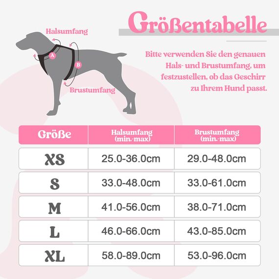 rabbitgoo Hundegeschirr Grosse Hunde, Anti Zug Geschirr mit Kontrolle, No Pull Verstellbar Hundegeschirr Mittelgroße Hunde, Atmungsaktiv Reflexstreifen Brustgeschirr Sichere Führung, Rosa, L