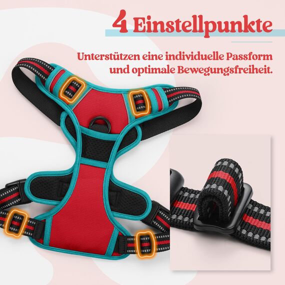 rabbitgoo Hundegeschirr Grosse Hunde, Anti Zug Geschirr mit Kontrolle, No Pull Verstellbar Hundegeschirr Mittelgroße Hunde, Atmungsaktiv Reflexstreifen Brustgeschirr Sichere Führung, Rot & Blaugrün, L
