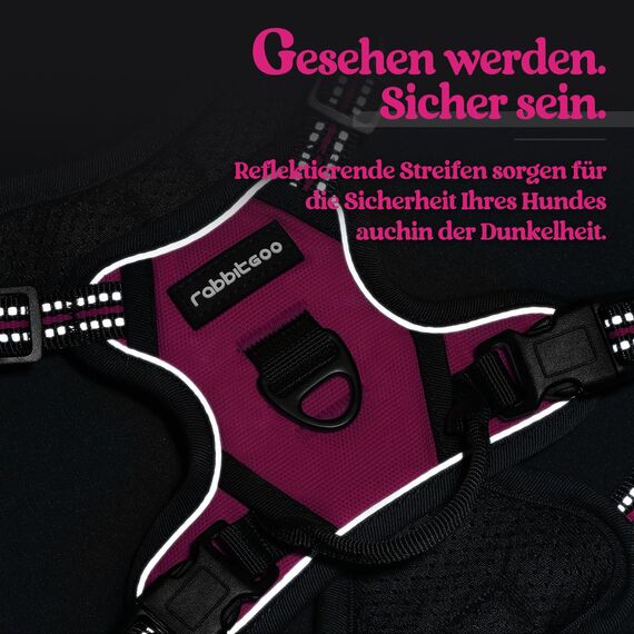 rabbitgoo Hundegeschirr Kleine Hunde, Anti Zug Geschirr mit Kontrolle, No Pull Verstellbar Hundegeschirr Grosse Hunde, Atmungsaktiv Reflexstreifen Brustgeschirr Sichere Führung Rosarot XS