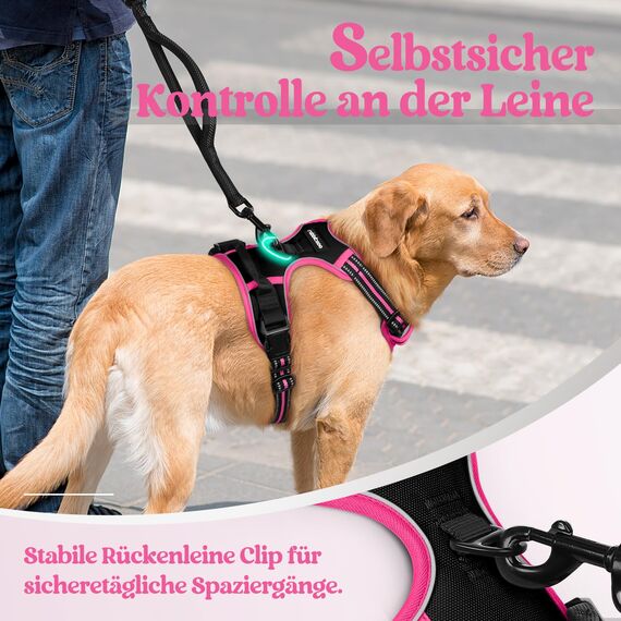 rabbitgoo Hundegeschirr Mittelgroße Hunde, Anti Zug Geschirr mit Kontrolle, No Pull Verstellbar Hundegeschirr Grosse Hunde, Atmungsaktiv Reflexstreifen Brustgeschirr Sichere，Schwarz & Rosarot，M