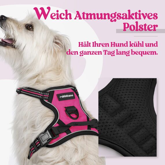 rabbitgoo Hundegeschirr Kleine Hunde, Anti Zug Geschirr mit Kontrolle, No Pull Verstellbar Hundegeschirr Grosse Hunde, Atmungsaktiv Reflexstreifen Brustgeschirr Sichere Führung Rosarot XS
