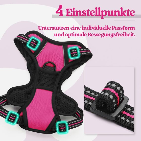rabbitgoo Hundegeschirr Kleine Hunde, Anti Zug Geschirr mit Kontrolle, No Pull Verstellbar Hundegeschirr Grosse Hunde, Atmungsaktiv Reflexstreifen Brustgeschirr Sichere Führung Rosarot XS