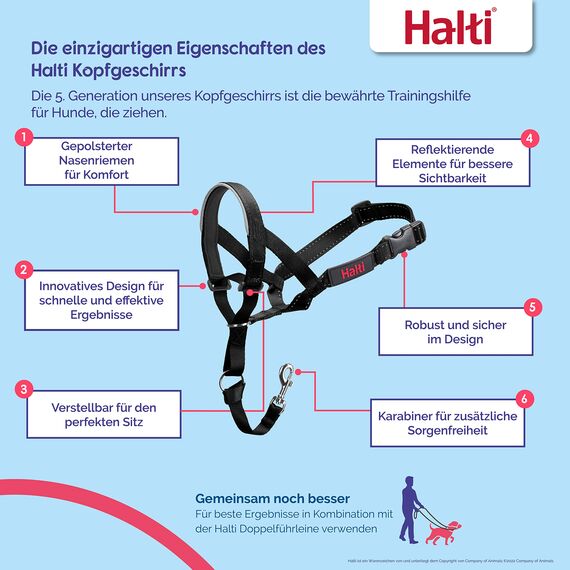 HALTI Kopfgeschirr - Verhindert, dass Ihr Hund an der Leine zieht, Einfache Anpassung, Leicht, mit gepolstertem Nasenriemen, Anti-Zug-Halsband für kleine Hunde (Größe 1, Walnussbraun)