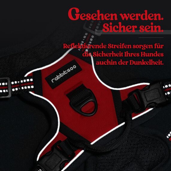 rabbitgoo Hundegeschirr Kleine Hunde, Anti Zug Geschirr mit Kontrolle, No Pull Verstellbar Hundegeschirr Grosse Hunde, Atmungsaktiv Reflexstreifen Brustgeschirr Sichere Führung Rot XS