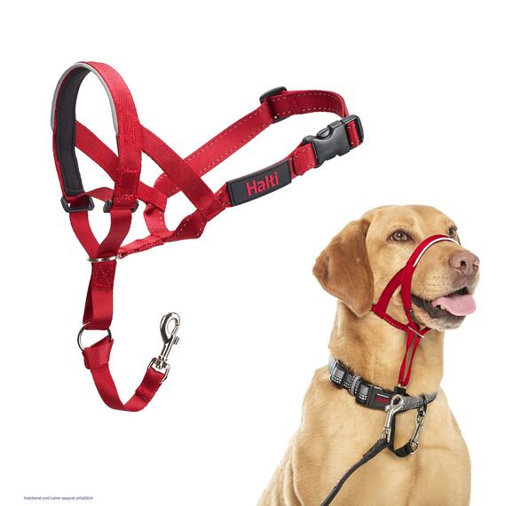 HALTI Kopfgeschirr - Verhindert, dass Ihr Hund an der Leine zieht, Einfache Anpassung, Leicht, mit gepolstertem Nasenriemen, Anti-Zug-Halsband für mittelgroße Hunde (Größe 3, Rot)