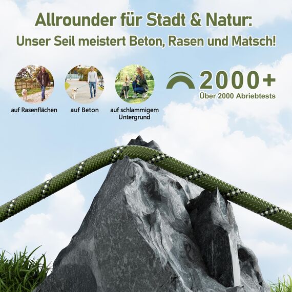 X XBEN Schleppleine für Hunde, 8mm 15M Starke Hundeleine mit Bequemen Gepolsterter Griff, Trainingsleine Laufleine für Welpen Kleine Mittlere Große Hunde, Abschließbarer Karabiner