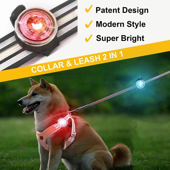 1-Stück Hundelicht for für Nächtliche Spaziergänge, Tubasion Verbesserte 8 Modi Leuchtanhänger Hund Aufladbar, IP66 Wasserdicht und Silikonband Sicherheitslicht for LED Hundehalsband
