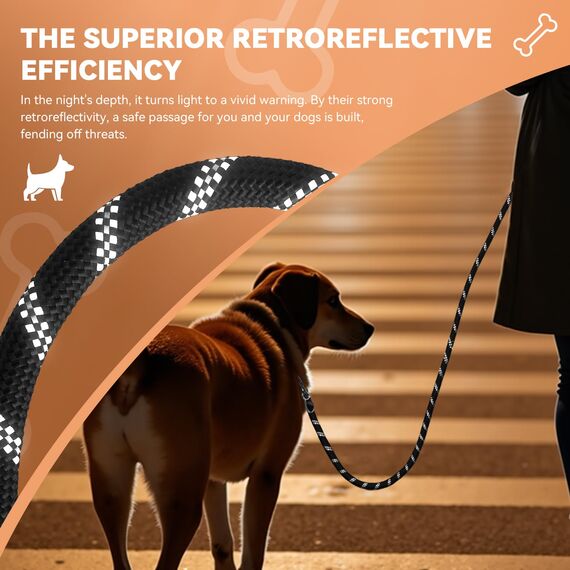 PETCOOZ Hundeleine 3M Verstellbare Schleppleine für Mittel- & Großhunde (20-60kg), Weicher Griff, 2 Karabiner & Sicherheitsringe, Vielseitige Doppelleine aus stabilem Nylon, Weiß und Schwarz