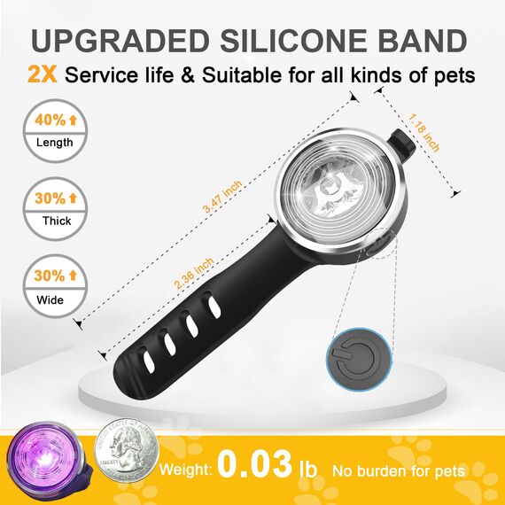 1-Stück Hundelicht for für Nächtliche Spaziergänge, Tubasion Verbesserte 8 Modi Leuchtanhänger Hund Aufladbar, IP66 Wasserdicht und Silikonband Sicherheitslicht for LED Hundehalsband