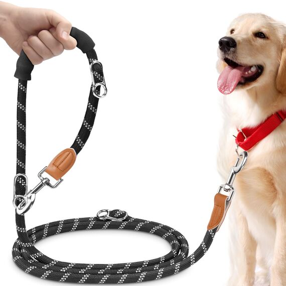 PETCOOZ Hundeleine 3M Verstellbare Schleppleine für Mittel- & Großhunde (20-60kg), Weicher Griff, 2 Karabiner & Sicherheitsringe, Vielseitige Doppelleine aus stabilem Nylon, Weiß und Schwarz