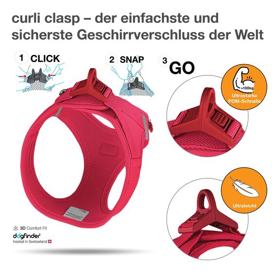 Vest Harness curli Clasp Air-Mesh Red M
