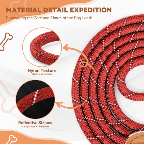 PETCOOZ Hundeleine 3M Verstellbare Schleppleine für Mittel- & Großhunde (20-60kg), Weicher Griff, 2 Karabiner & Sicherheitsringe, Vielseitige Doppelleine aus stabilem Nylon, Tiefrot