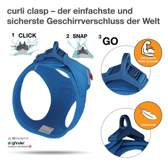 Vest Harness curli Clasp Air-Mesh Blue XS