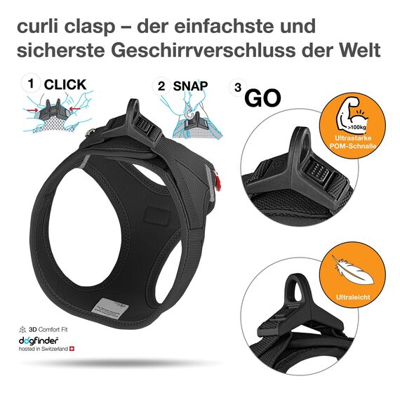 Vest Harness curli Clasp Air-Mesh Black 3XS